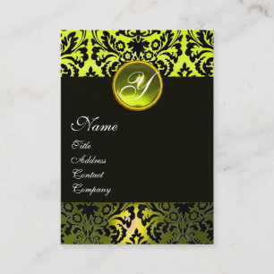BLACK YELLOW DAMASK MONOGRAM ,Topaz Business Card