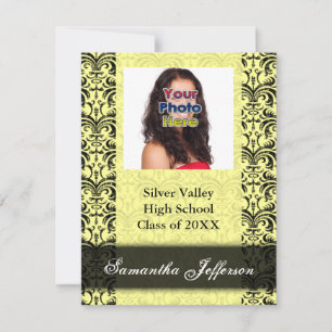 Black Yellow Damask Photo Graduation Announcement