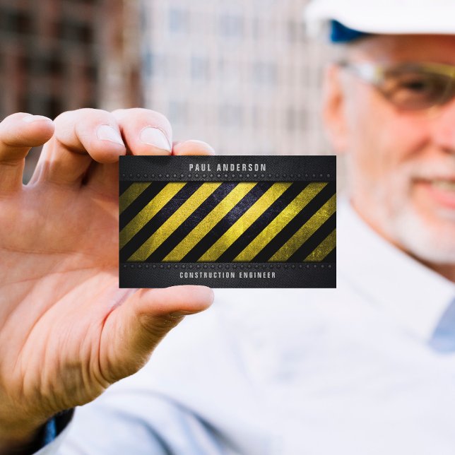 Black Yellow Danger Stripes Construction Engineer Business Card (Creator Uploaded)