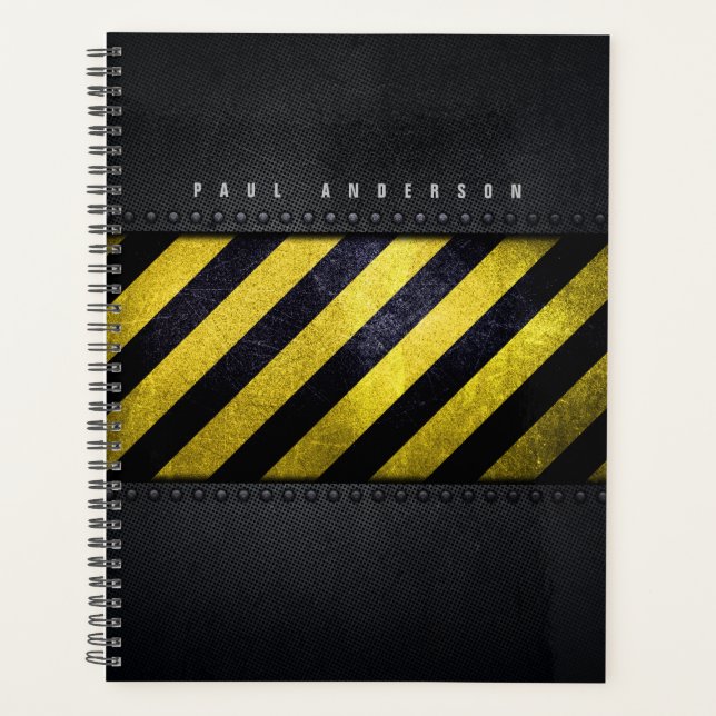 Black Yellow Danger Stripes Construction Engineer Planner (Front)