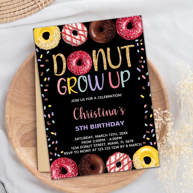 Black Yellow Doughnut Birthday Invitations (Black Yellow Donut Birthday Invitations)