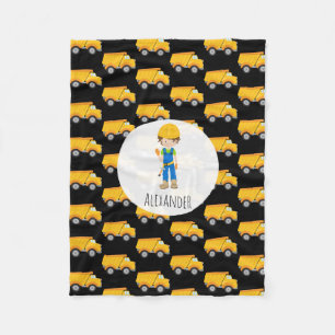 Black Yellow Dump Truck Boy Construction Worker Fleece Blanket