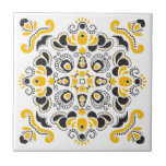 Black Yellow Elegant Mediterranean Stylish White Ceramic Tile<br><div class="desc">Beautiful crisp fresh original modern Mediterranean style decorative ornament pattern in black and yellow colours on a white background ceramic tile.</div>
