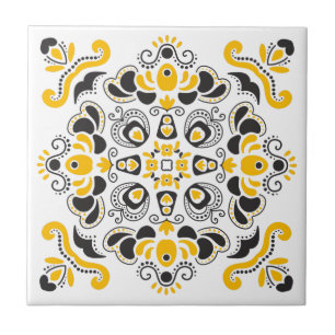 Black Yellow Elegant Mediterranean Stylish White Ceramic Tile