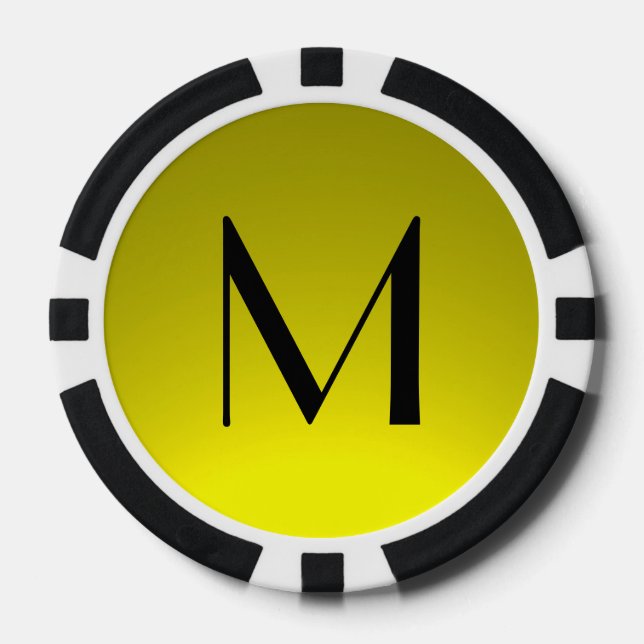Black yellow fade custom monogram poker chips (Front)