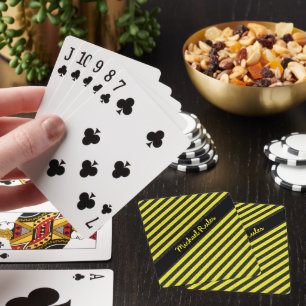 Black Yellow Faux Glitter Diagonal Stripes Name Playing Cards