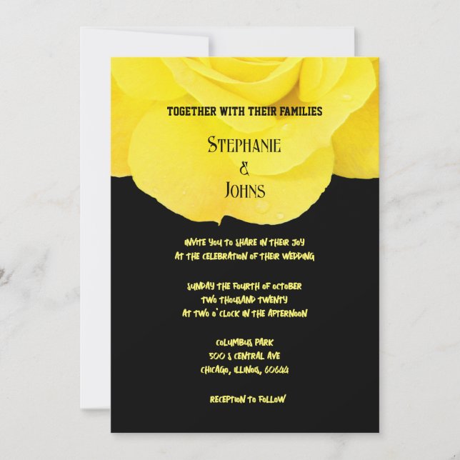 Black Yellow Floral Rose Elegant 2025 Wedding Invitation (Front)