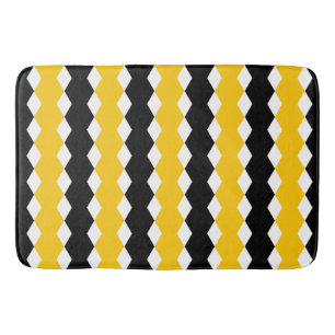 Black & Yellow Geometric Funky Modern Pattern Bath Mat