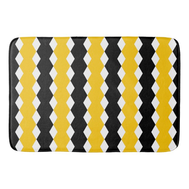 Black & Yellow Geometric Funky Modern Pattern Bath Mat (Front)