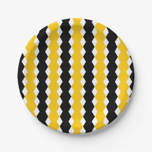 Black & Yellow Geometric Funky Modern Pattern Paper Plate