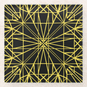 Black & Yellow Geometric Symmetry Glass Coaster