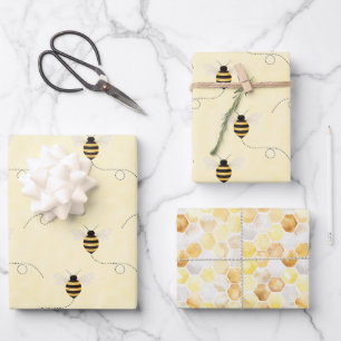 Black Yellow Gold Bees Baby Shower Wrapping Paper Sheet