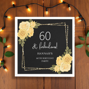 Black Yellow & Gold Floral 60th Birthday  Napkin