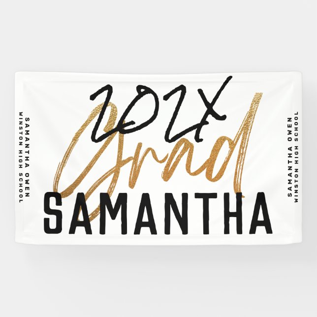 Black Yellow Gold Foil Grad Year Custom Chic Banne Banner (Horizontal)