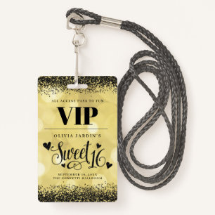 Black & Yellow Gold Glam Sweet 16 ID Badge