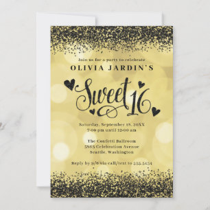 Black & Yellow Gold Glam Sweet 16 Invitation