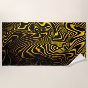 Black Yellow Gold Swirls Texture Beach Towel