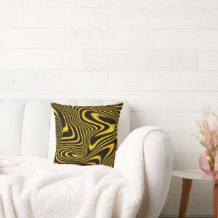 Black Yellow Gold Swirls Texture Cushion