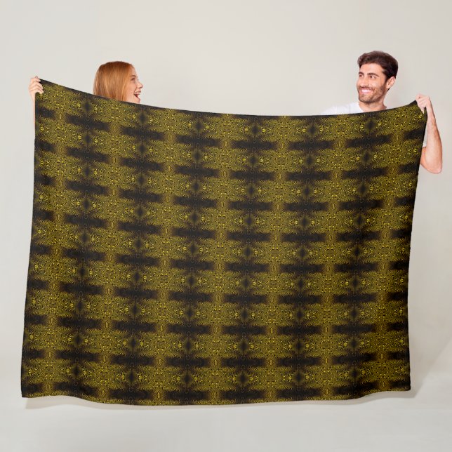 Black Yellow Gold Swirls Texture Fleece Blanket (In Situ)