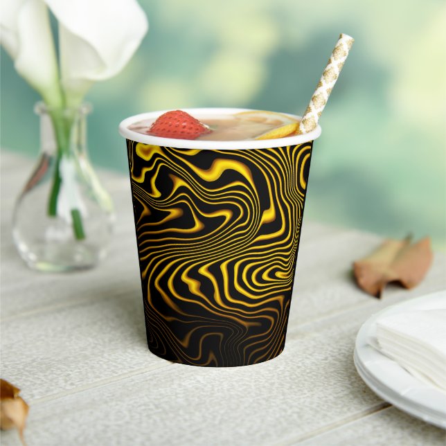 Black Yellow Gold Swirls Texture Paper Cups (Insitu)