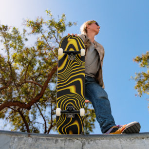 Black Yellow Gold Swirls Texture Skateboard