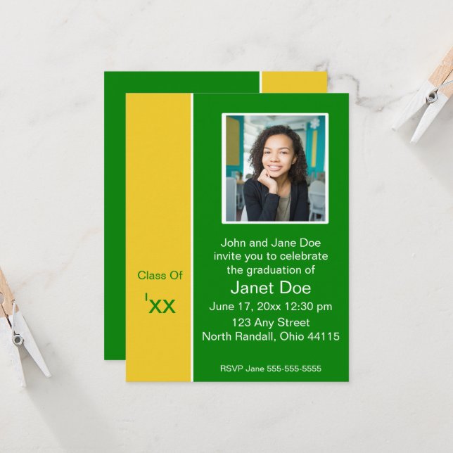 Black & Yellow Graduation Photo Announcement (Front/Back In Situ)