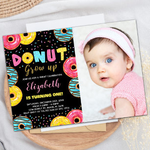 Black Yellow Green Photo Doughnut Birthday Invitation