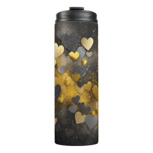 Black yellow grey glitter hearts thermal tumbler