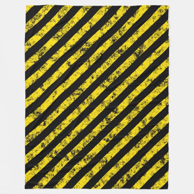 Black Yellow Grunge Caution Tape Stripes Pattern Fleece Blanket (Front)