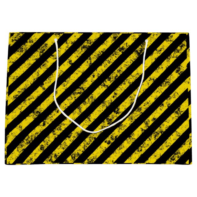 Black Yellow Grunge Caution Tape Stripes Pattern Large Gift Bag (Front)