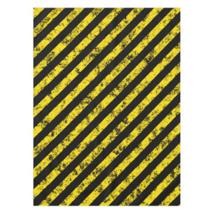 Black Yellow Grunge Caution Tape Stripes Pattern Tablecloth