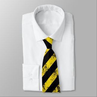 Black Yellow Grunge Caution Tape Stripes Pattern Tie