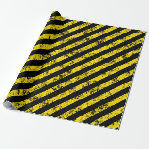 Black Yellow Grunge Caution Tape Stripes Pattern Wrapping Paper