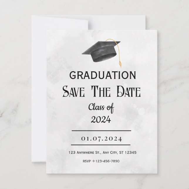 Black Yellow Grunge Graduation RSVP Card (Front)