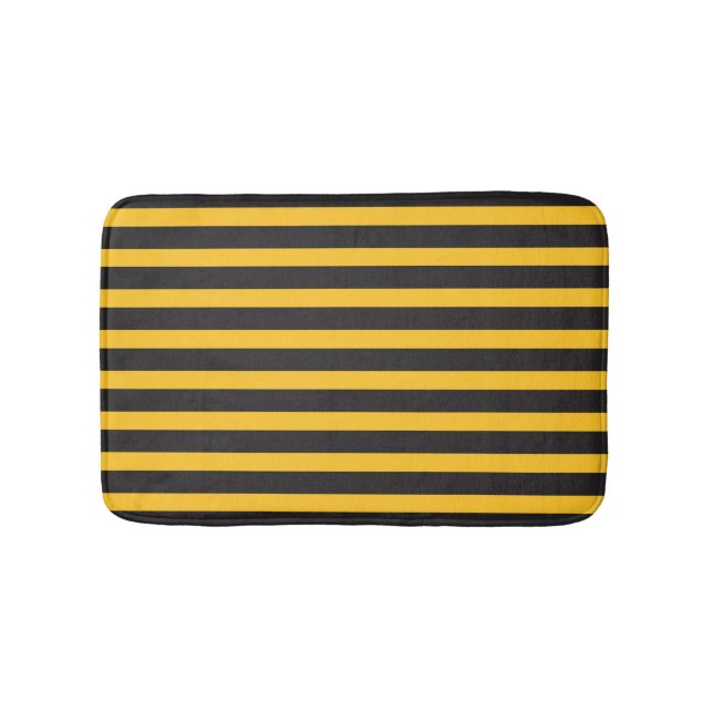 Black Yellow Horizontal Lines Geometric Bee Animal Bath Mat (Front)