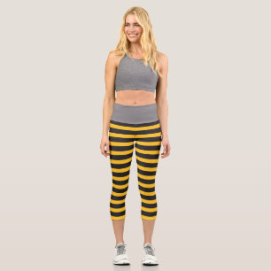 Black Yellow Horizontal Lines Geometric Bee Animal Capri Leggings