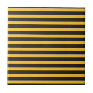 Black Yellow Horizontal Lines Geometric Bee Animal Ceramic Tile