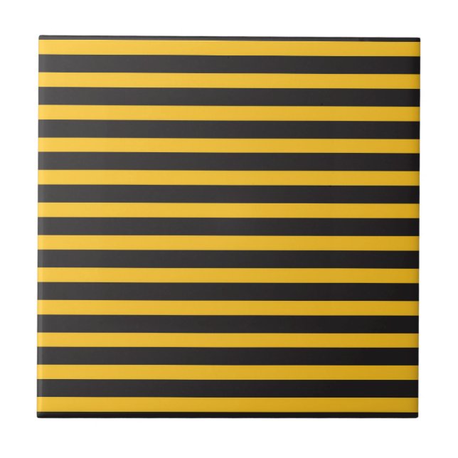 Black Yellow Horizontal Lines Geometric Bee Animal Ceramic Tile (Front)