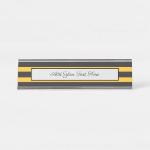 Black Yellow Horizontal Lines Geometric Bee Animal Desk Name Plate