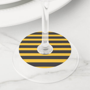 Black Yellow Horizontal Lines Geometric Bee Animal Wine Glass Tag