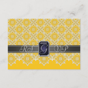 Black & Yellow Lace Jewelled RSVP Invitation