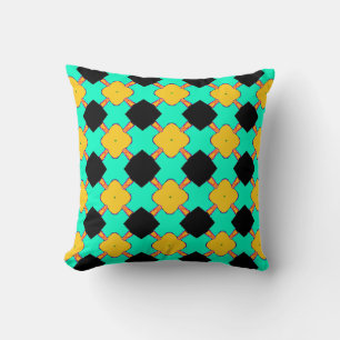 BLACK & YELLOW LATTICE WITH AQUA, THROW PILLOW