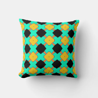 BLACK & YELLOW LATTICE WITH AQUA, THROW PILLOW