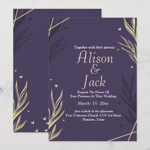 Black & yellow leave wedding invitation