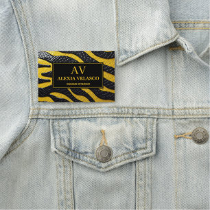 Black & Yellow Luxury Modern Animal skin Name Tag