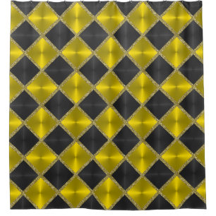 Black  Yellow Metallic Looking Squares with Gold Shower Curtain