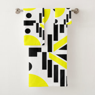 Black Yellow Modern Geometric Pattern Bath Towel Set
