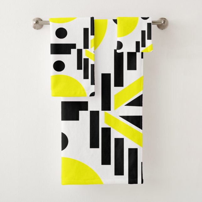 Black Yellow Modern Geometric Pattern Bath Towel Set (Insitu)