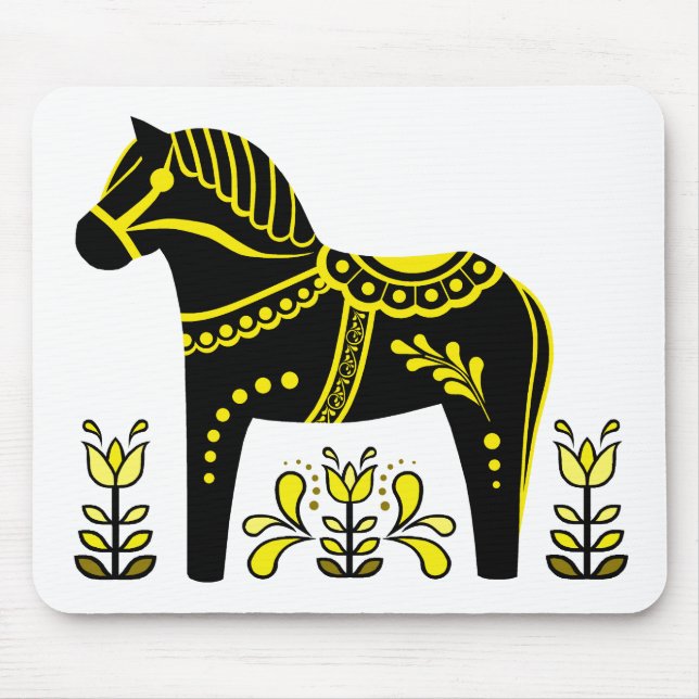 Black/yellow Nordic Folk Dala horse/Folk Friesian Mouse Pad (Front)