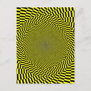 Black Yellow Optical Illusion Pattern Spiral Print Postcard